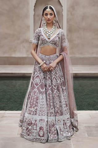 MATSYA French Rose Masai Trinity Embroidered Bridal Lehenga Set 