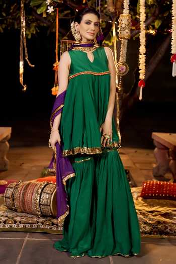 Nimbu Mirchi Short Pleated Anarkali Sharara Set 