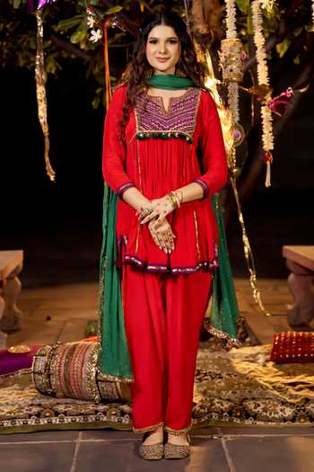 Nimbu Mirchi Metal Sequin Embroidered Yoke Kurta Salwar Set 