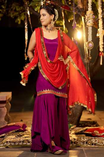 Nimbu Mirchi Sleeveless Kurta Asymmetric Sharara Set 