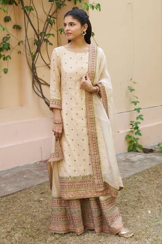 NAAZ BY NOOR Bloom Embroidered Kurta Sharara Set 