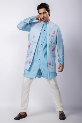 Floral Embroidered Nehru Jacket & Kurta Set 