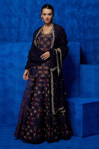 Nautanky Enchantress Starry Night Kurta Lehenga Set