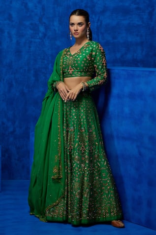 Nautanky Garden Print Silk Lehenga Set 