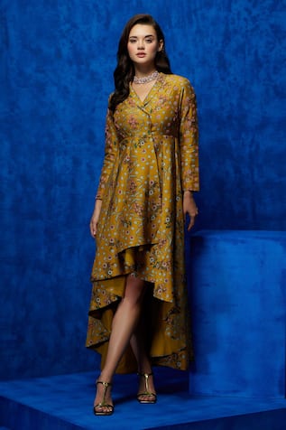 Nautanky Lilly Garden Print Silk Dress 