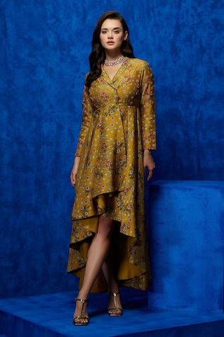 Nautanky Lilly Garden Print Silk Dress