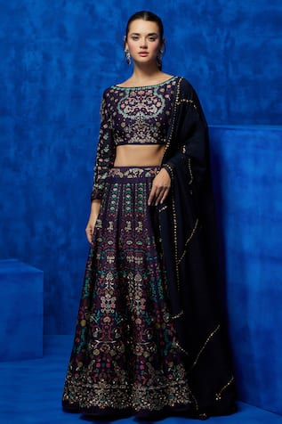 Nautanky Nightfall Blossom Print Silk Lehenga Set 