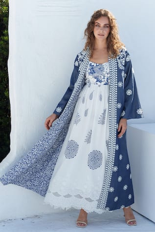 Shruti Sancheti Chambray Mirror Work Jacket 