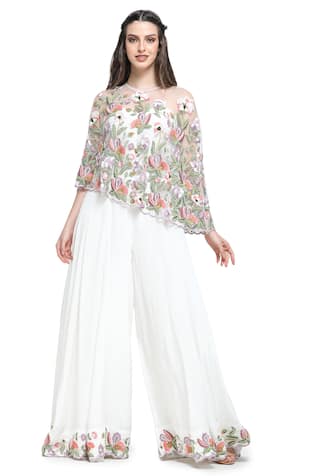 Shruti Sancheti Blossom Embroidered Cape With Off Shoulder Jumpsuit 