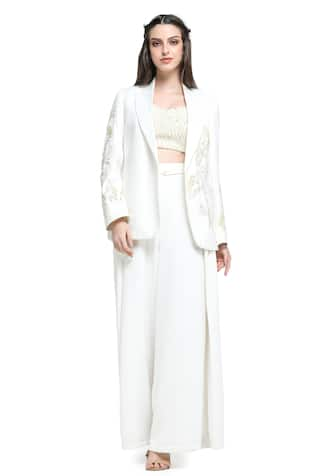 Shruti Sancheti Synodic Pearl Mist Embroidered Blazer Jacket Palazzo Set 