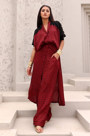 Aapro Piper Checkered Print Kurta & Flared Pant Set 