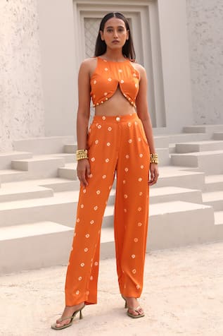 Aapro Paula Bandhej Pattern Bustier & Pant Set 