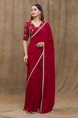 Nazaakat by Samara Singh Chanderi Silk Pre-Draped Saree With Embroidered Blouse