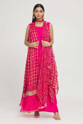 Label Lila Bandhani Pattern Cape Jacket With Kurta 