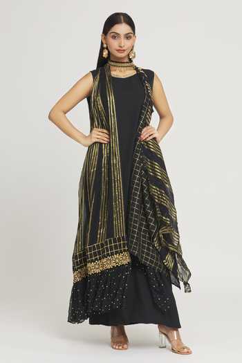 Label Lila Chequered Pattern Jacket With Kurta 