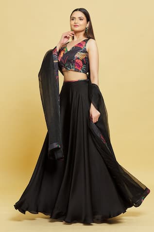 Buy Black Sequins Embroidered Georgette Designer Lehenga Online | Samyakk