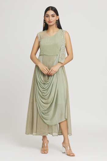 Label Lila Sequin Embellished Draped Gown 
