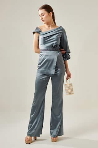 One Knot One Asymmetric One Shoulder Top With Pant 