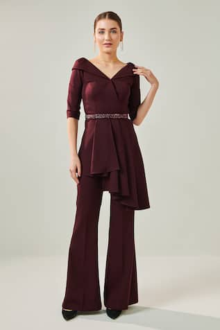 One Knot One By Ashna Asymmetric Top With Pant 