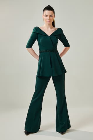 One Knot One By Ashna Asymmetric Structured Top With Pant 