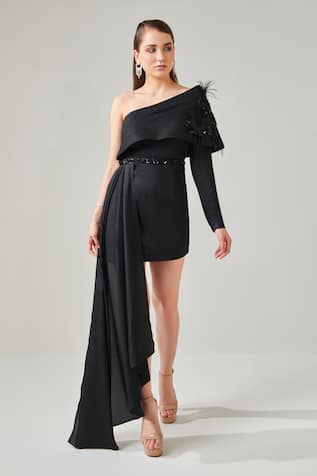 One Knot One One Shoulder Power Draped Dress 