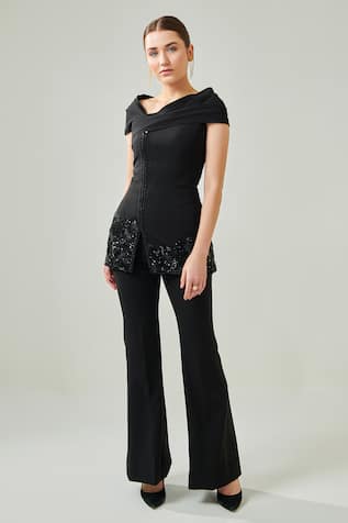 One Knot One Placement Embellished Draped Top & Pant Set 