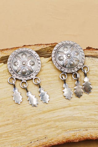 Circular Carved Oxidised Dangler Earrings 
