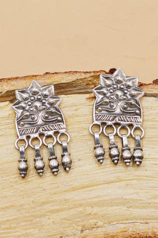 Floral Carved Oxidised Earrings 