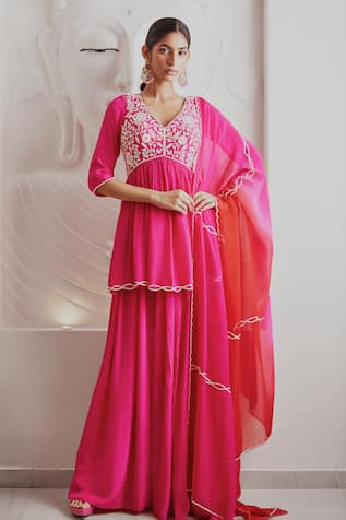 Harshita Singhvi Cutdana Hand Embroidered Kurta Palazzo Set 