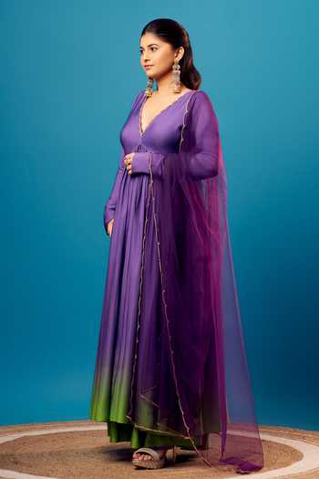 Harshita Singhvi Neck Cutdana Embroidered Anarkali Palazzo Set 