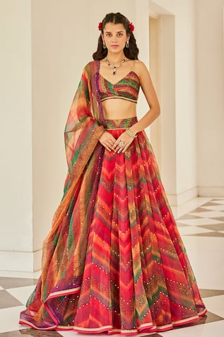 Cedar & Pine Bohemian Chevron Print Lehenga Set 