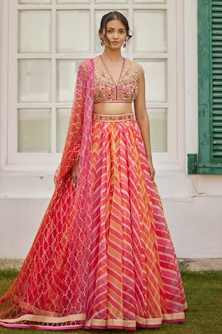 Cedar & Pine Leheriya Print Lehenga Set 