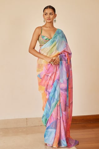 Cedar & Pine Kaleidoscope Print Saree With Blouse 