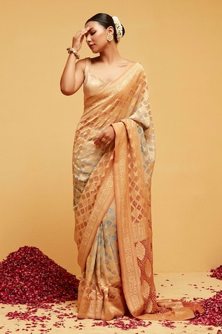 Orange And Black Banarasi Silk Saree With Zari Weaving Work, बनारसी साड़ी -  Bhakti Silk Mills, Surat | ID: 2851703782973