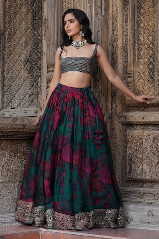 Astha Narang Floral Print Blouse & Lehenga Set 