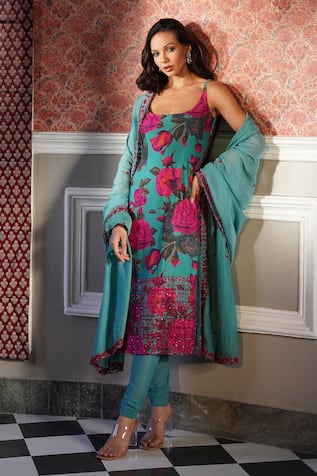 Astha Narang Floral Pattern Kurta Churidar Set 