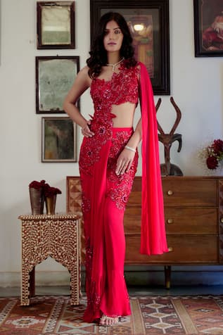 Moledro Elara Draped Floral Embroidered Saree Gown 