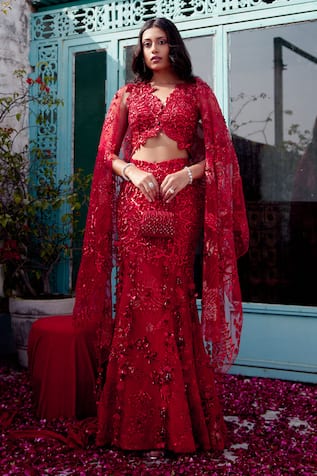 Moledro Syrah Embroidered Mermaid Lehenga Set 