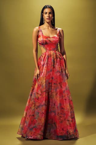 SAMMOHI BY MOKSHA AND HIRAL Water Splash Floral Print Gown 