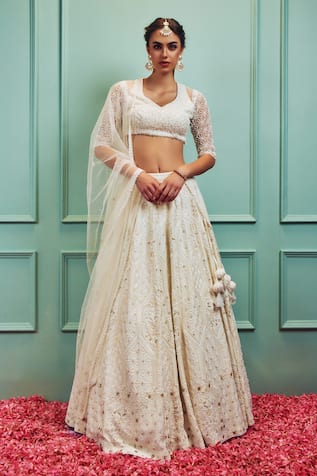 SAMMOHI BY MOKSHA AND HIRAL Self Hand Embroidered Bridal Lehenga Set 