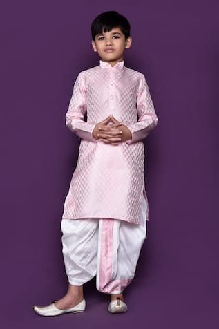 Petite Pomme Brocade Floral Woven Pastel Kurta Dhoti Pant Set 