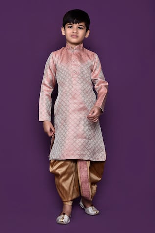 Geometric Pattern Woven Kurta & Dhoti Pant Set 