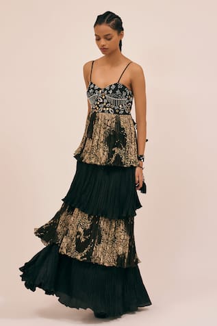 Amka Hem Embroidered Tiered Maxi Dress 