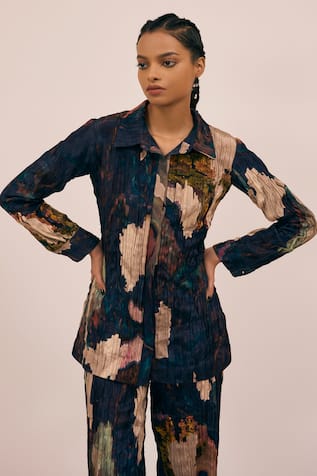 Amka Hunch Pleated Abstract Print Shirt 