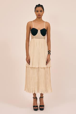 Amka Pleated Tiered Midi Dress 