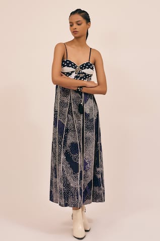 Amka Melissa Smear Print Embellished Midi Corset Dress 