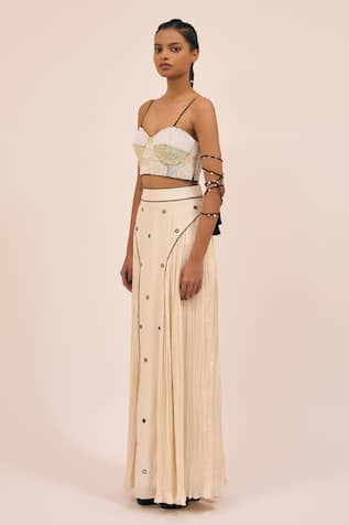 Amka Milkyway Eyelet Embroidered Pleated Skirt 