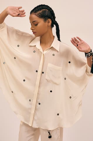 Amka Shell Eyelet Embroidered Boxy Shirt 
