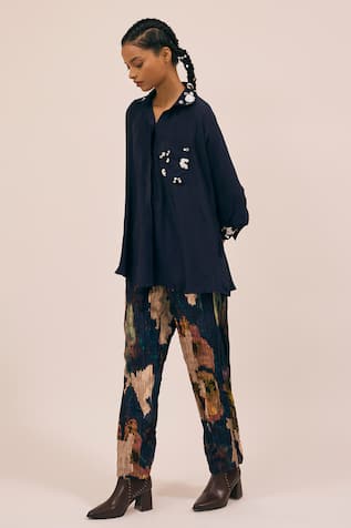 Amka Sudoku Embroidered Shirt With Camouflage Pleated Pant 