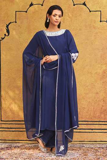 Weaver Story Contrast Tilla Hand Embroidered Kurta Set 